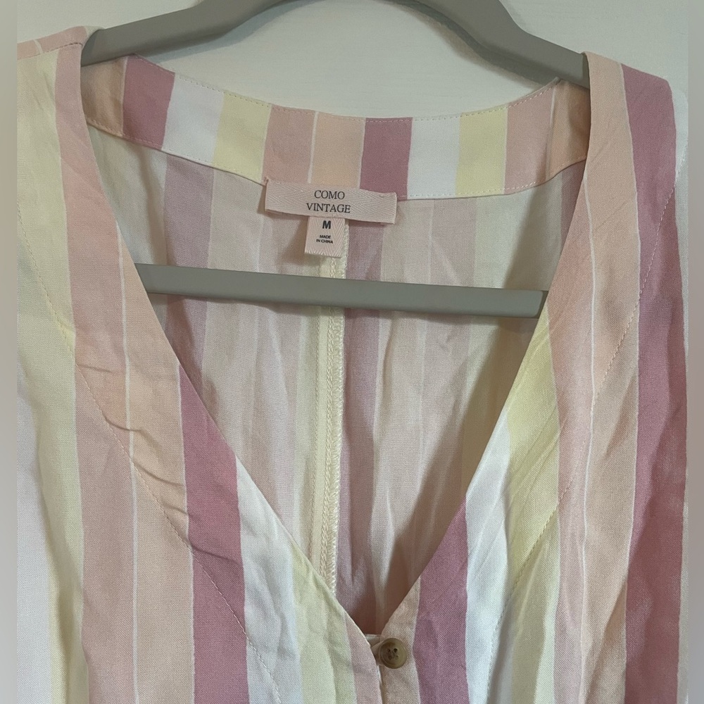 Como Vintage Tie Waist Blouse Striped Linen Blend Women's, Size Medium - Picture 2 of 4